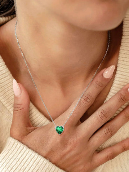 Silver Necklace 925 Sterling Silver Birthstone Love Heart Necklace Valentine'S Day Gift for Her