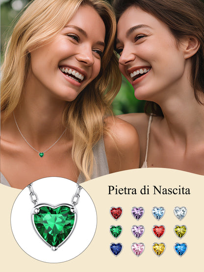 Silver Necklace 925 Sterling Silver Birthstone Love Heart Necklace Valentine'S Day Gift for Her