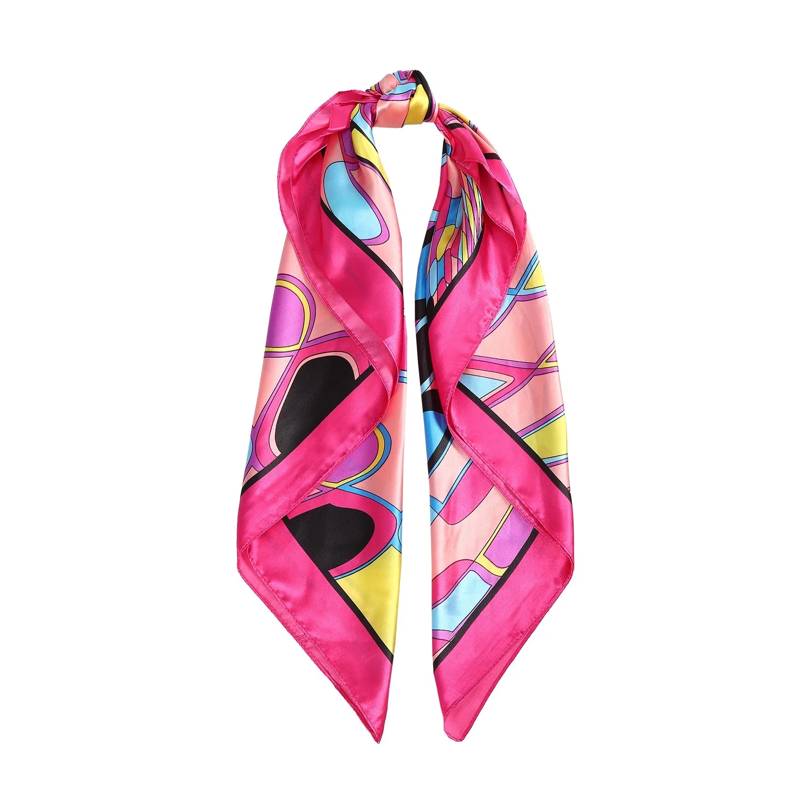 Women'S Satin Silk like Floral Head Square Scarves, 2 Piece