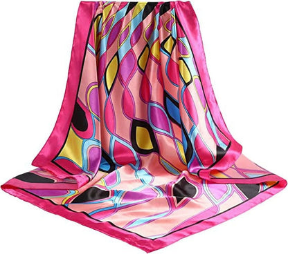 Women'S Satin Silk like Floral Head Square Scarves, 2 Piece