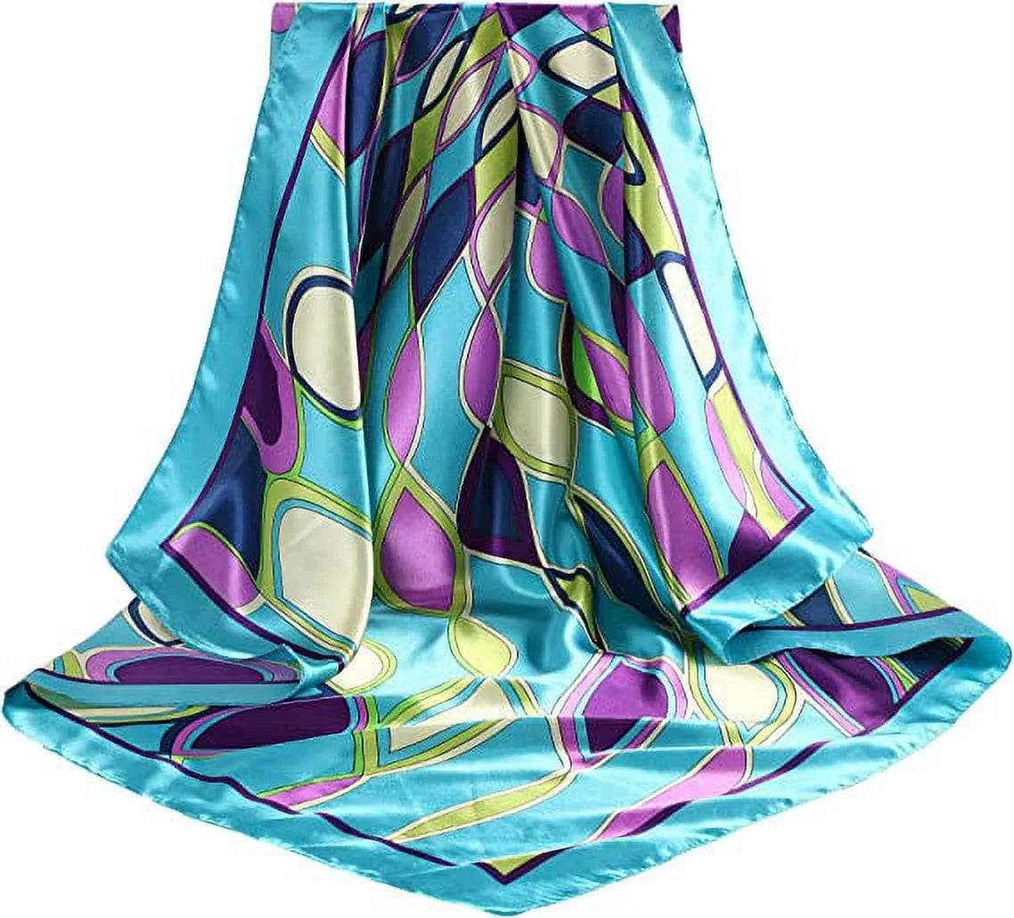 Women'S Satin Silk like Floral Head Square Scarves, 2 Piece