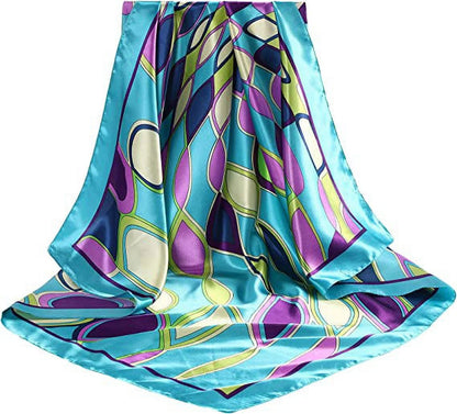 Women'S Satin Silk like Floral Head Square Scarves, 2 Piece